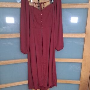 NWT New York & Company Burgundy Long Sleeve Dress Sz L